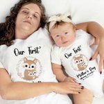 Maglietta personalizzata con design a volpe in cotone al 100% e tutina per neonato abbinata: il nostro primo regalo per la festa della mamma per il neonato e la mamma.