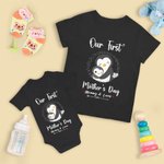 Personalised Cute Penguin Our First Mother's Day Mom and Baby Matching Shirt with Names Mother's Day Gift for New Mom Baby