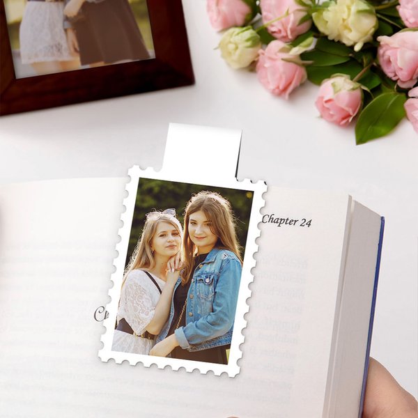 Marcapáginas magnético personalizado con foto y nombre en diseño de sello regalo de cumpleaños para club y amantes de la lectura