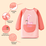 Personalize Chef Hat Cartoon Character Waterproof Long Sleeve Apron with Initial Name and Pocket Painting Baking Essential Birthday Gift for Kid