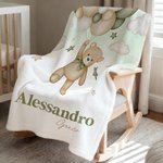Coperta da lettino morbida personalizzata con nome, con palloncini a forma di orso - Regalo di compleanno per neonati e bambini