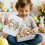 Personalisierte niedlichen Osterhasen Lebensmittelqualität Metall Keksdose mit Namen Ostern Tag Geschenk für Kinder Familie Freunde