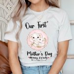 Personalized Adorable Elephant Design 100% Cotton T-shirt and Baby Onesie Matching Outfit Set Our First Mother's Day Gift for Newborn New Mom