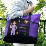 Borsa personalizzata con personaggio animato e nome, tessuto Oxford con tasca a rete - Regalo per infermiere o personale medico
