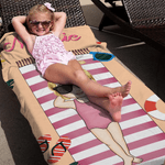 Personlig tegneseriefigur hurtigtørkende mikrofiber strandhåndkle med navn Daglig strandfest Gave til svømmevenner