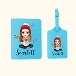 Personalised Cartoon Character Birth Flower Bouquet PU Leather Passport Holder with Name Travel Accessory Birthday Gift for Women Girls