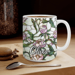 Personalised Stained Glass Floral Design Ceramic Coffee Mug with Name Daily Use Mother's Day Birthday Gift for Woman