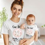 Personalized Adorable Elephant Design 100% Cotton T-shirt and Baby Onesie Matching Outfit Set Our First Mother's Day Gift for Newborn New Mom