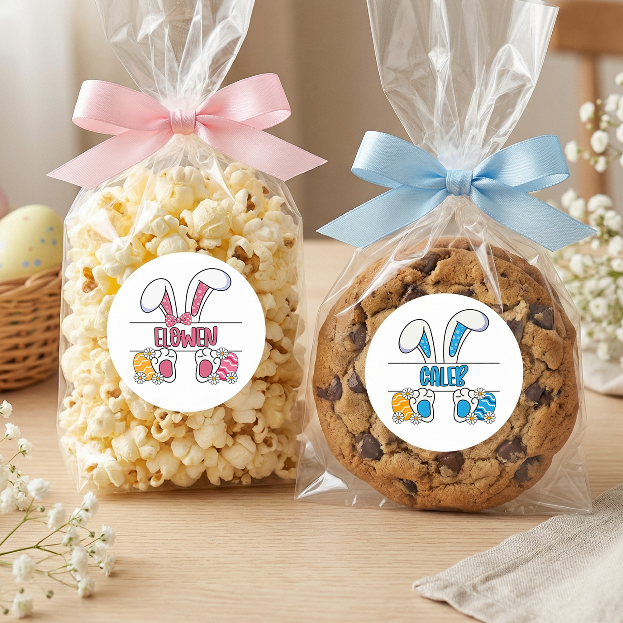Personalisierte niedliche Osterhasenohren wasserdichte Aufkleber mit Namen Ostertag Geschenk Dekoration Party Favors für Kinder