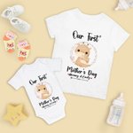 Personalizzato Carino cervo La nostra prima festa della mamma 100% cotone Mamma e bambino abbinato camicia con i nomi Regalo per la festa della mamma per la nuova mamma bambino