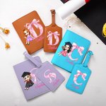 Personalized Cartoon Graduation Girl Bow Initial PU Leather Passport Holder with Name Graduation Birthday Gift for Girls Schoolmates