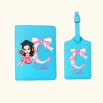 Personalized Cartoon Graduation Girl Bow Initial PU Leather Passport Holder with Name Graduation Birthday Gift for Girls Schoolmates