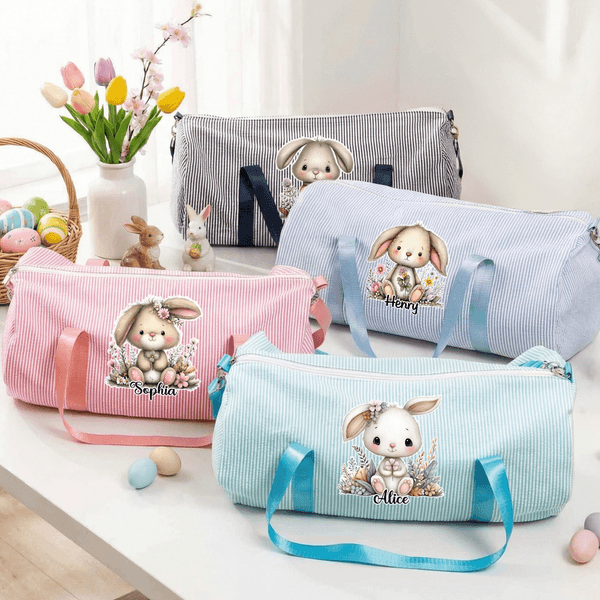Personalised Cute Easter Bunny Large Capacity Travel Bag with Name and Shoulder Strap Travel Outing Easter Gift for Children Students