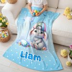 Personalized Cute Easter Eggs Bunny Initial Polka Dot Multicolour Soft Throw Blanket with Name Home Decor Easter Gift for Kids Family