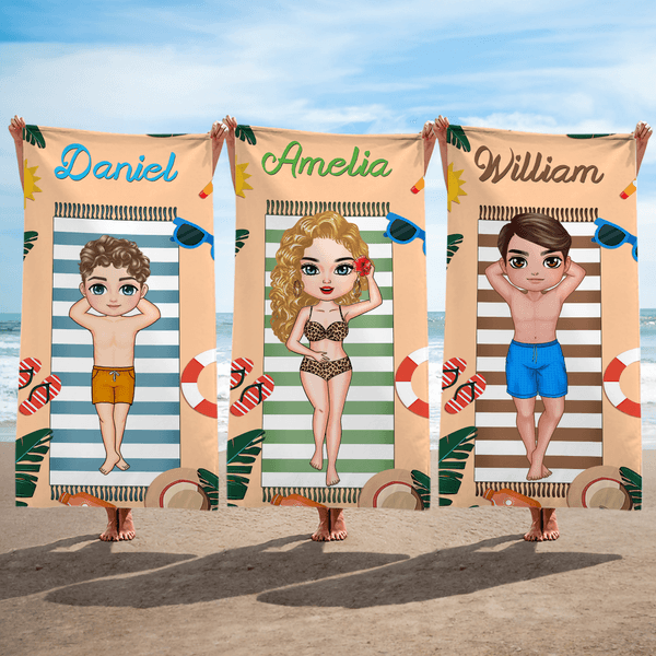 Personalised Cartoon Character Quick-Dry Microfiber Beach Towel with Name Daily Beach Parties Gift for Swimmers Friends