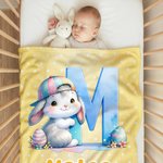 Personalized Cute Easter Eggs Bunny Initial Polka Dot Multicolour Soft Throw Blanket with Name Home Decor Easter Gift for Kids Family