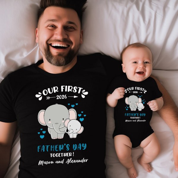 Gepersonaliseerd Schattig Olifantje 100% Katoenen Baby Rompertje T-shirt Bijpassend Outfit met Naam Eerste Vaderdagcadeau voor Papa Baby
