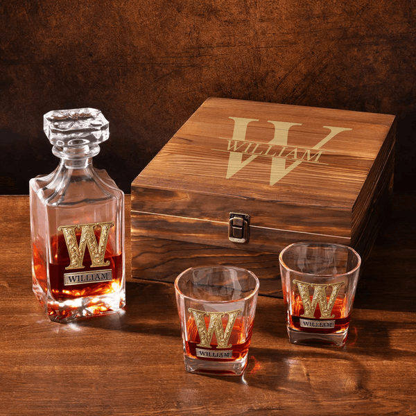 Personalized Vintage Initial Whiskey Decanter with Name Father's Day Anniversary Gift for Dad Husband Bartender