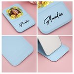 Personalized Birth Flower Wreath Photo PU Leather Makeup Mirror with Name Foldable Travel Essentials Birthday Anniversary Gift for Women