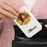 Personalized Birth Flower Wreath Photo PU Leather Makeup Mirror with Name Foldable Travel Essentials Birthday Anniversary Gift for Women
