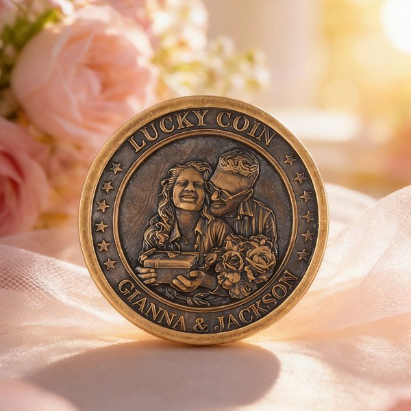 Personalized Star Couple Photo Commemorative Lucky Coin with Text and Name Wedding Birthday Anniversary Gift for Couples