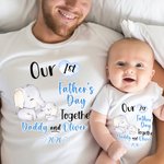 Personalised Cute Elephant Our First Father's Day T-shirt 100% Cotton Baby Onesie Dad and Baby Set with Name Gift for Dad Baby