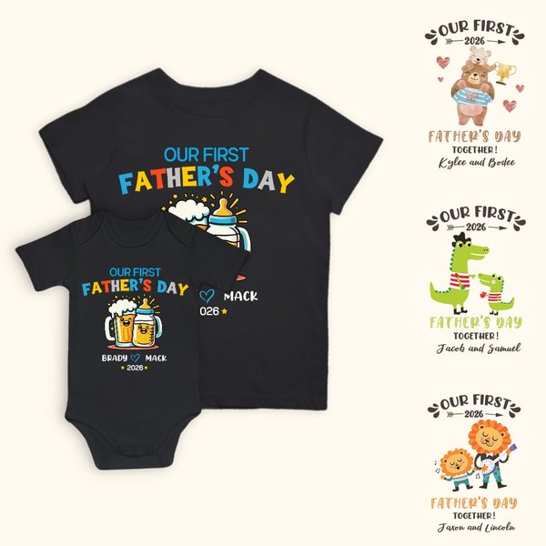 Camiseta de algodón 100% personalizada con el nombre del bebé Nuestro primer regalo del Día del Padre para el bebé papá