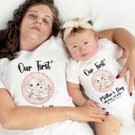 Personalized Adorable Elephant Design 100% Cotton T-shirt and Baby Onesie Matching Outfit Set Our First Mother's Day Gift for Newborn New Mom