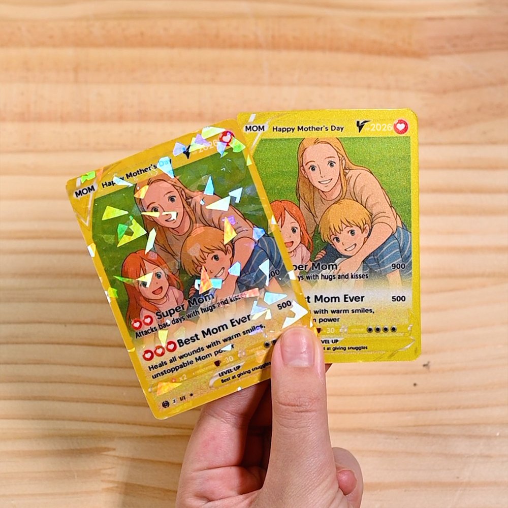 Personalized Ghibli Art Style Photo Poke Game Card with Attack Description and Protective Cover Birthday Mother's Day Gift for Family Friends 5