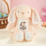 Personalised Lop-Eared Rabbit Flower Cute Easter Bunny Plush Stuffed Animal Toy with Name Easter Birthday Gift for Kids