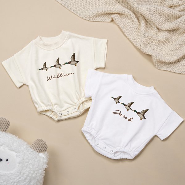 Personalisierte Mallard Duck Baby Bubble Bodysuit mit Namen Jagd Kumpel Outfits Baby Shower Geschenk für Neugeborene neue Eltern