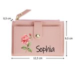 Portefeuille portable en cuir PU personnalisé avec fleur de naissance et nom - Cadeau mariage anniversaire pour femme fille