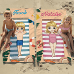 Personlig tegneseriefigur hurtigtørkende mikrofiber strandhåndkle med navn Daglig strandfest Gave til svømmevenner