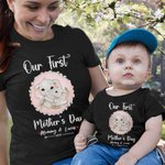 Personalized Adorable Elephant Design 100% Cotton T-shirt and Baby Onesie Matching Outfit Set Our First Mother's Day Gift for Newborn New Mom