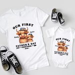 Personalizado lindo Highland Vaca 100% algodón bebé Onesie camiseta ropa de los padres y los niños con el nombre y el año primer regalo del Día del Padre para el recién nacido papá nuevo