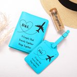 Personalized Airplane Heart Route Leather Passport Holder Luggage Tag Set with Initials Birthday Honeymoon Gift for Couple Travel Lover