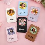 Personalized Birth Flower Wreath Photo PU Leather Makeup Mirror with Name Foldable Travel Essentials Birthday Anniversary Gift for Women