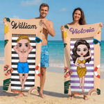 Personlig tegneseriefigur hurtigtørkende mikrofiber strandhåndkle med navn Daglig strandfest Gave til svømmevenner