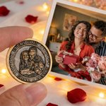 Personligt stjärnpar foto minnesmynt med text och namn Bröllop Födelsedag Jubileum Present för par