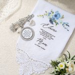 Personalized Bling Rhinestone Pearl Something Blue Engraved Bouquet Charm Pin Brooch with Photo Disc and Heart Charm Wedding Memorial Gift for Bride