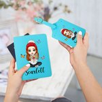Personalised Cartoon Character Birth Flower Bouquet PU Leather Passport Holder with Name Travel Accessory Birthday Gift for Women Girls