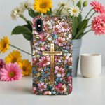 Personalized Cross Floral Stained Glass Phone Case with Letter for iPhone Samsung Anniversary Birthday Gift for Friend Family Woman