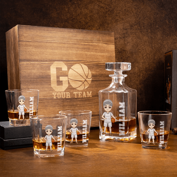 Personalised Cartoon Sporty Style Character Whiskey Decanter with Name Bar Accessory Game Day Gift for Man Woman Sports Lover