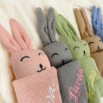 Personalized Healthcare Bunny Knitted Soft Baby Security Blanket with Embroidered Name Birthday Baby Shower Gift for Newborn New Mom
