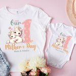 Gepersonaliseerd Schattig Dieren 100% Katoenen Baby rompertje bijpassend T-shirt met Naam en Datum Eerste Moederdagcadeau voor Pasgeboren Nieuwe Moeder