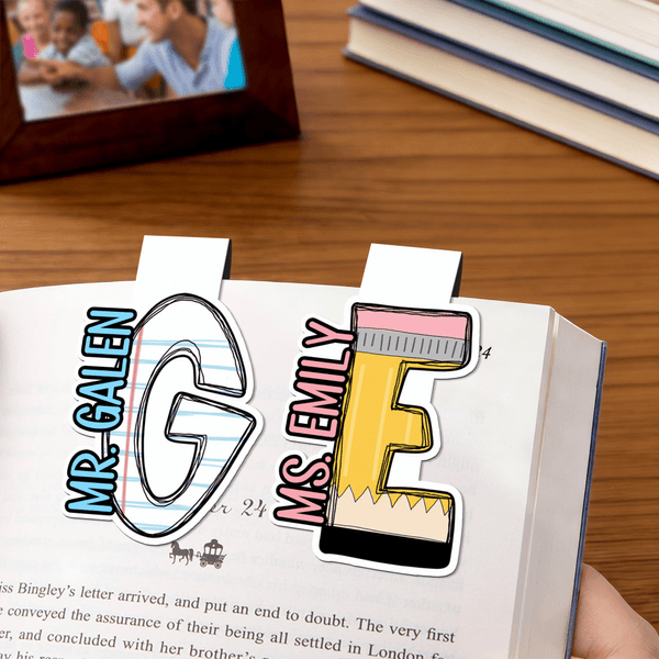 Personalised Stationery Initial Design Magnetic Bookmark Clip with Name Teacher Appreciation Back to School Gift for Teachers Students Kids