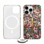 Personalized Cross Floral Stained Glass Phone Case with Letter for iPhone Samsung Anniversary Birthday Gift for Friend Family Woman