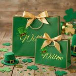Personalized Four-Leaf Clover Pattern Gift Bag with Name Set of 3 St. Patrick's Day Gift for Family Friends