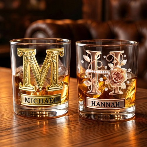 Personligt blommigt whiskyglas 295 ml med namn perfekt present för alla hjärtans dag och födelsedag för par och vinälskare