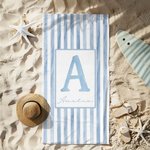 Toalla de playa personalizada de secado rápido y extragrande con rayas acuarela nombre e inicial regalo de cumpleaños para mujer o parejas